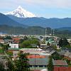 The Corcovado Volcano and the town of Chaiten (before being destroyed by Chaiten Volcano eruption)